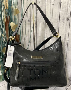TOMMY HILFIGER WOMENS BLACK PURSE- SATCHEL SIGNATURE TH LOGO- NEW! MSRP $128! - Picture 1 of 11