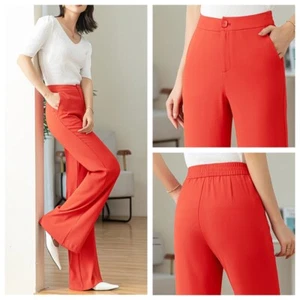 Women High Waist Flared Bell Bottom Pants 60s Vintage Formal Dress Trousers Work - Picture 1 of 9