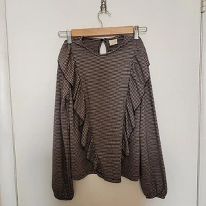 Zara Top Blouse for Girls  Size 13-14 164cm Checkered, with Frill, Long Sleeves - Picture 1 of 12