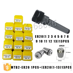 MTB2 ER20 M10 Morse#2 taper collet chuck handle +13pc ER20 1-13mm spring collets - Picture 1 of 11