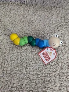 WOODEN JOINTED WORM Animal Caterpillar FIDGET TOY Blue Poseable | 3+ - Picture 1 of 2
