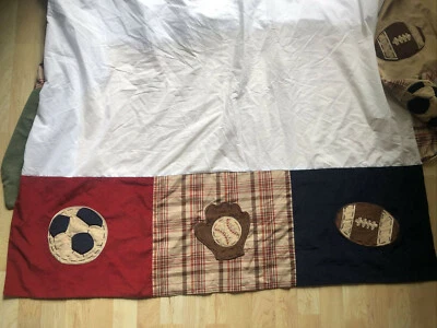 NoJo MY LITTLE MVP Crib Skirt SPORTS Football Soccer Baseball Plaid Brown Red Bl - Image 1 of 4