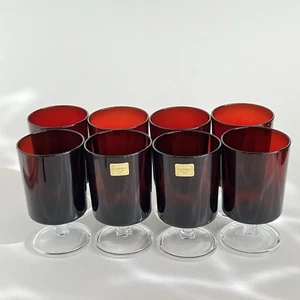 Set of 8 Vintage Ruby Red Clear Glass Luminarc Footed Glasses 4.5”France - Picture 1 of 6