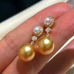 Aurora 11-4.5MM Australian south sea pearl earrings G18K Diamond Japan order - Picture 1 of 4