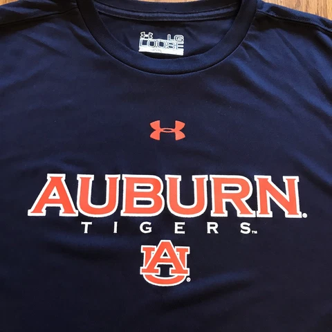 Auburn University Under Armour Heat Gear Blue Shirt Adult Large Loose Long Sleev Cover