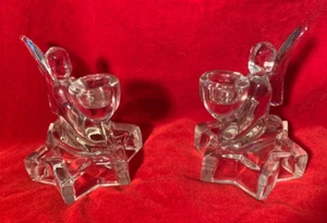 Candelabros de ángel de vidrio vintage L E Smith con base de estrella - Imagen 1 de 4