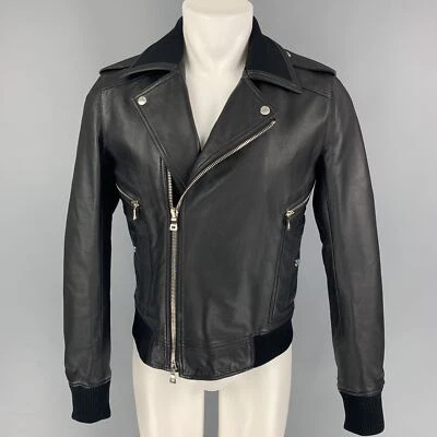 BALMAIN Por Olivier Rousteing Talla 38 Chaqueta De Cuero Negra De Motociclista - Imagen 1 de 4
