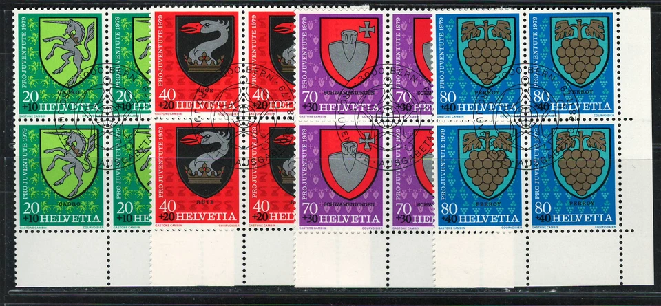 SWITZERLAND 1979 VF NH Precancel 4 x Blocks of 4 Stamps Scott # B467-B470 Arms - Image 1 of 1