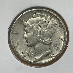 1938-D 10C FB Mercury Dime entrambe le bande visibili F4016 - Foto 1 di 3