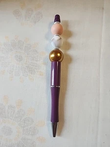 Perlenstift Lila Stift Gold, Braun / Weiß Marmor, Pfirsich Silikonperlen - Bild 1 von 3