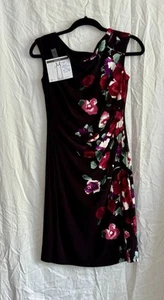 Ralph Lauren Dress Size 4P Black Red Floral Ruched Side Office Career Pre-owned - Picture 1 of 5