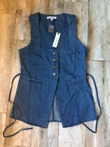 Oliviaceous Weste Blau Denim Button Down Taschen Schnürung Baumwolle Damen Gr. S - Bild 1 von 4