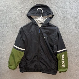 Vintage Nike Track Jacket Boys Youth Medium 12 Black Green Windbreaker 1990s Y2K - Picture 1 of 11