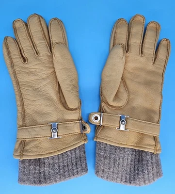 Guantes de piel de ciervo vintage para hombre tostados S forro de mapache/lana EE. UU. con broches de presión cálidos ¡BONITOS!! Foto 1 de 4