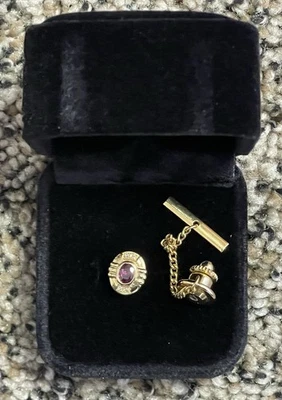 18K YELLOW GOLD RUBY & DIAMOND TIE TACK LAPEL PIN - Image 1 of 4