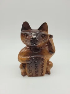 Vintage Holz geschnitzte Hawaii Glückskatze Maneki Neko Figur (B1) - Bild 1 von 9