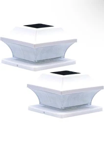 2 Pack White Outdoor Solar Powered LED Post Cap Lights For PVC Post - Picture 1 of 10