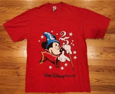 Camisa Walt Disney World Mickey Mouse 25 Aniversario XL Doble Cara Años 90 Roja Foto 1 de 4