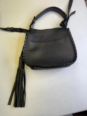 ALL SAINTS MORI BLACK LEATHER FRINGE HOBO CROSSBODY SHOULDER BAG Grunge Goth - Image 1 of 4