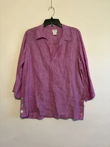 Camicia Sigrid Olsen 100% lino rosa taglia media M spiaggia vacanza crociera salotto blusa - Foto 1 di 6