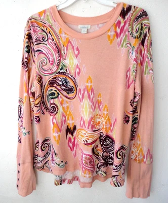 Sundance Womens  XL peach multi  cotton thermal  top MOD Paisley  EUC  Pre-Loved - Image 1 of 4