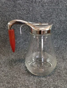 Roter Bakelit Griff Glas Sirup Zwiebel Spender 50er Diner Style Vintage - Bild 1 von 8