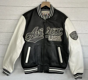 $1398 NWT Avirex Black Leather Varsity Jacket Size S - Picture 1 of 8