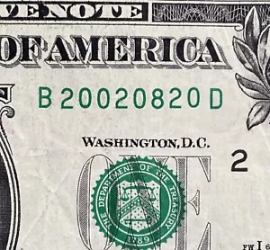 August 20, 2002 Birthday Anniversary Note $1 Dollar Bill Fancy Serial Number - Picture 1 of 4