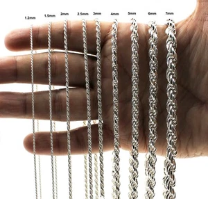 Italian Solid Sterling Silver Rope Link Chain Necklace 925 Silver Chain UNISEX - Picture 1 of 14