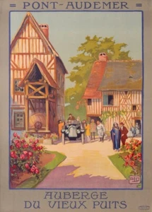 PÓSTER ANTIGUO ALO CHARLES JEAN PONT AUDEMER ALBERGUE DEL VIEJO POZO NORMANDÍA 1927 - Imagen 1 de 1