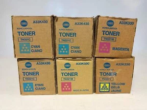 6 Genuine Konica Minolta BH C224,C284,C364,C364e TN321 CMY Toners (No Black) - Picture 1 of 6