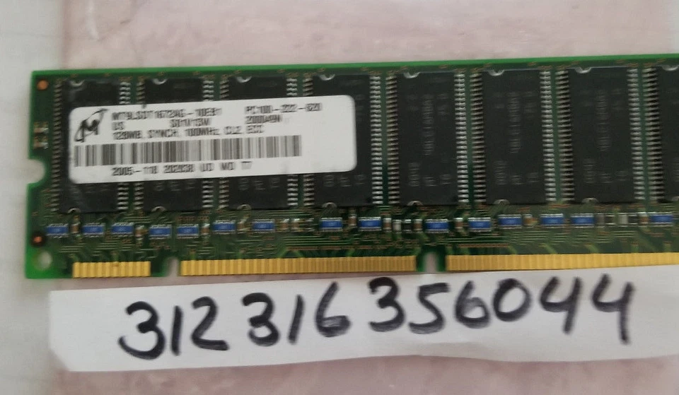 128MB STICK DIMM SD ECC PC100 100 100MHz 100MHz SDRam 128 128M 16X8  9CHIPS  - Image 1 of 1