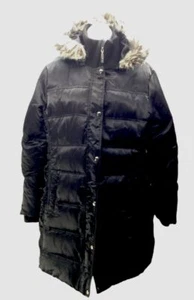 $218 Guess Women's Black Quilted Faux-Fur Hooded Puffer Jacket Coat Size L - Picture 1 of 2