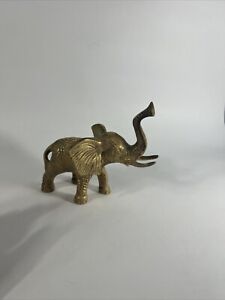 VTG MCM Solid Brass Elephant Figurine Statue Trunk Up Good Luck Heavy 6”