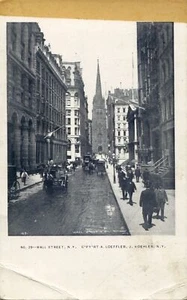 Wall Street New York B&W Photo Postcard ca. 1895 Horses Carriages No Automobiles - Picture 1 of 2