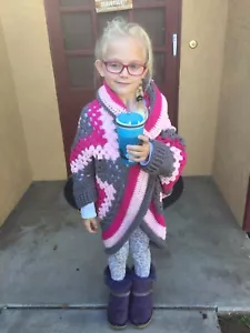 Hand Crocheted Girls Granny Square Sweater - Fits most sizes - Picture 1 of 4