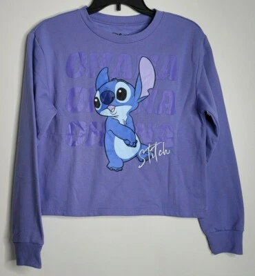 Camiseta suéter Disney STITCH Ohana roxa pulôver gola redonda bordada grande - Imagem 1 de 4