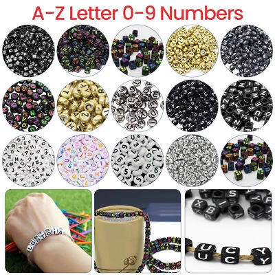 Acrylic Alphabet Letter Beads Cube Round DIY Jewellery Bracelet Necklace Craft - Image 1 of 4