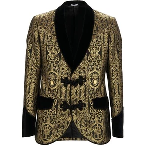 DOLCE & GABBANA Baroque Jacquard Velvet Tuxedo Jacket Blazer Gold Black 50 M L - Picture 1 of 9