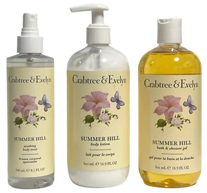 Crabtree & Evelyn SUMMER HILL Hydrating Body Lotion Shower Gel & Body Mist NEW - Picture 1 of 19