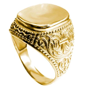 Men's 14k Solid Yellow Gold Signet Engravable Ring 6 to 14 R1978 - Picture 1 of 4