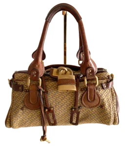 Chloe Paddington Handbag Shoulder Bag Brown Padlock Tweed Leather Auth Gift - Picture 1 of 13