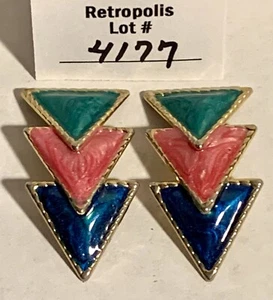 Pendientes Vintage Modernos Geométricos TRIÁNGULO Multicolor Clip En Retro Años 80 - Imagen 1 de 14