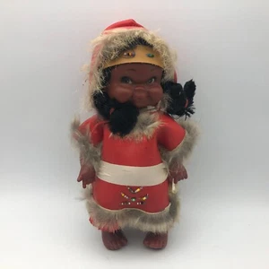 Indian Or Eskimo Girl Doll Hong Kong Native American Vintage 9-1/2" With Outfit - Picture 1 of 12