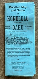 Detailed Map and Guide of Honolulu and Oahu - Hawaiian Service Map 1944 - Picture 1 of 3