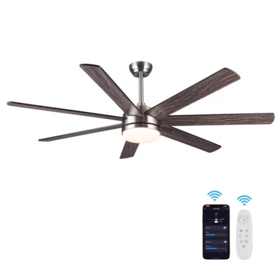 62In Large Room Brushed Nickel Smart Ceiling Fan w/LED Light Kit Remote Control - Image 1 of 4