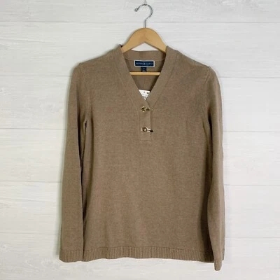 Novo com etiquetas Karen Scott - Suéter pulôver henley bronzeado urze ouro, M - Imagem 1 de 4