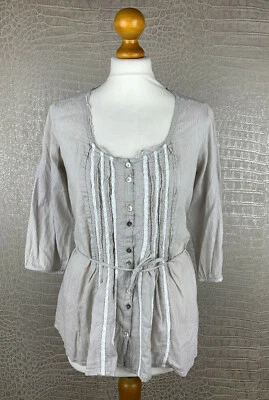 LTB Damen Gr. S Bluse Baumwolle Landhaus Shirt Tunika grau Rüschen Spitze 4A2 - Bild 1 von 4
