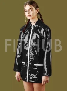 Women's PVC Vinyl Patient Trench Shinny Rain Jacket - All sizes - Picture 1 of 3