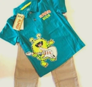 2 Pc Outfit Set Kids Headquarters Size 3T Toddler Boys Cotton Polo Shirt & Pants - Picture 1 of 12